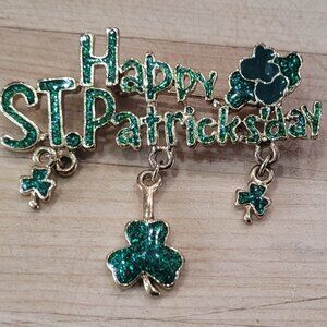 Vintage Happy St Patrick's Day Rhinestone Brooch